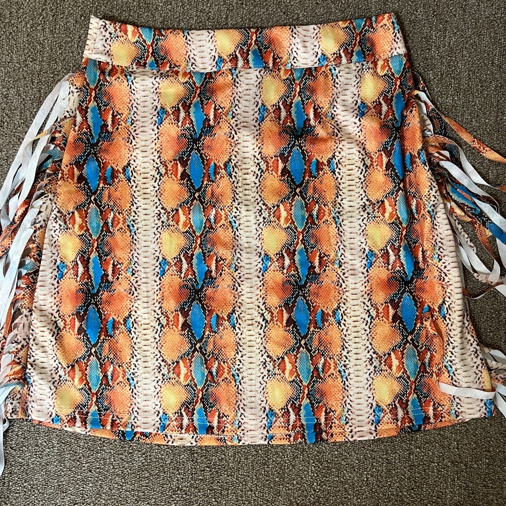 COPY - Snake Skin Design Mini Skirt with Fringe- Western/ Colorful (SM)